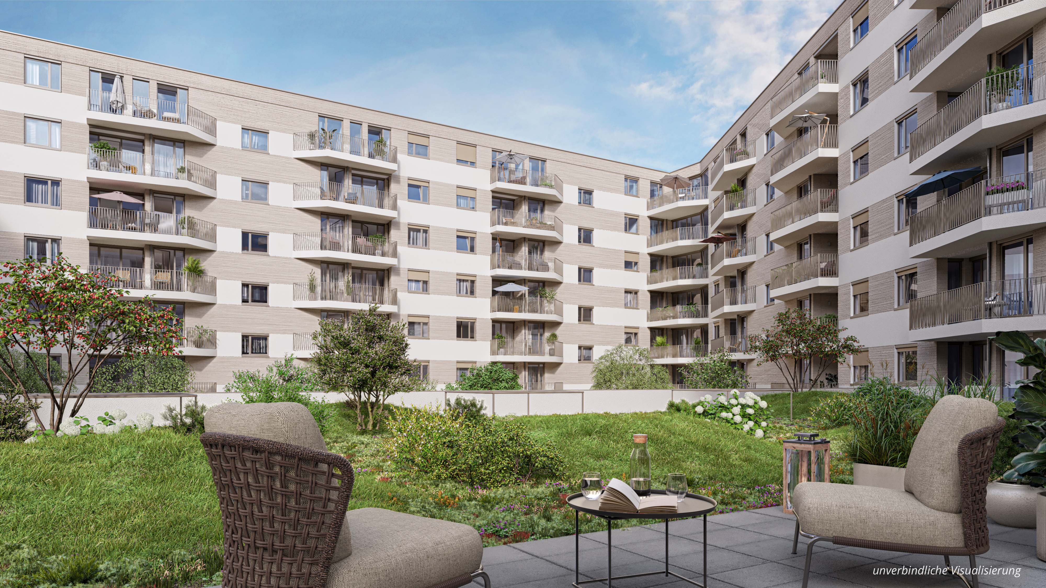 Visualisierung des BUWOG Neubauprojekts Atrio in Leipzig mit Blick in den Innenhof