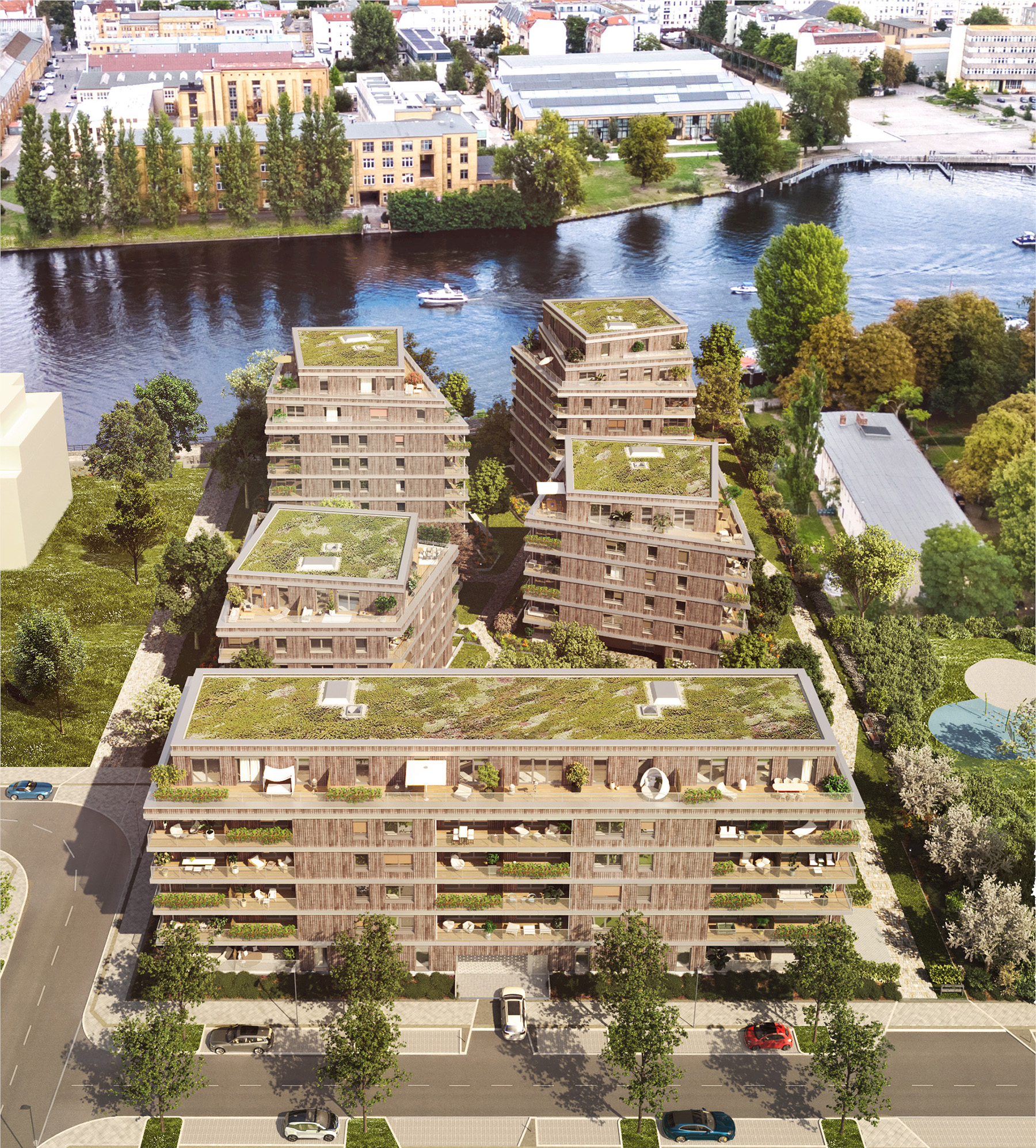 Visualisierung des Berliner BUWOG-Neubauprojekt Weydenhof aus der Vogelperspektive