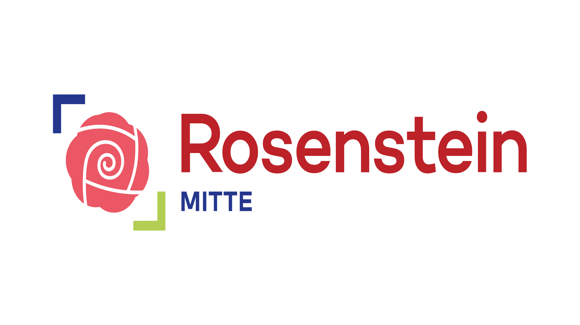 Zu sehen ist das Logo des Projekts Rosenstein Mitte mit rechts einen Schriftzug zweizeilig und links einem Bild in Form einer Rose.