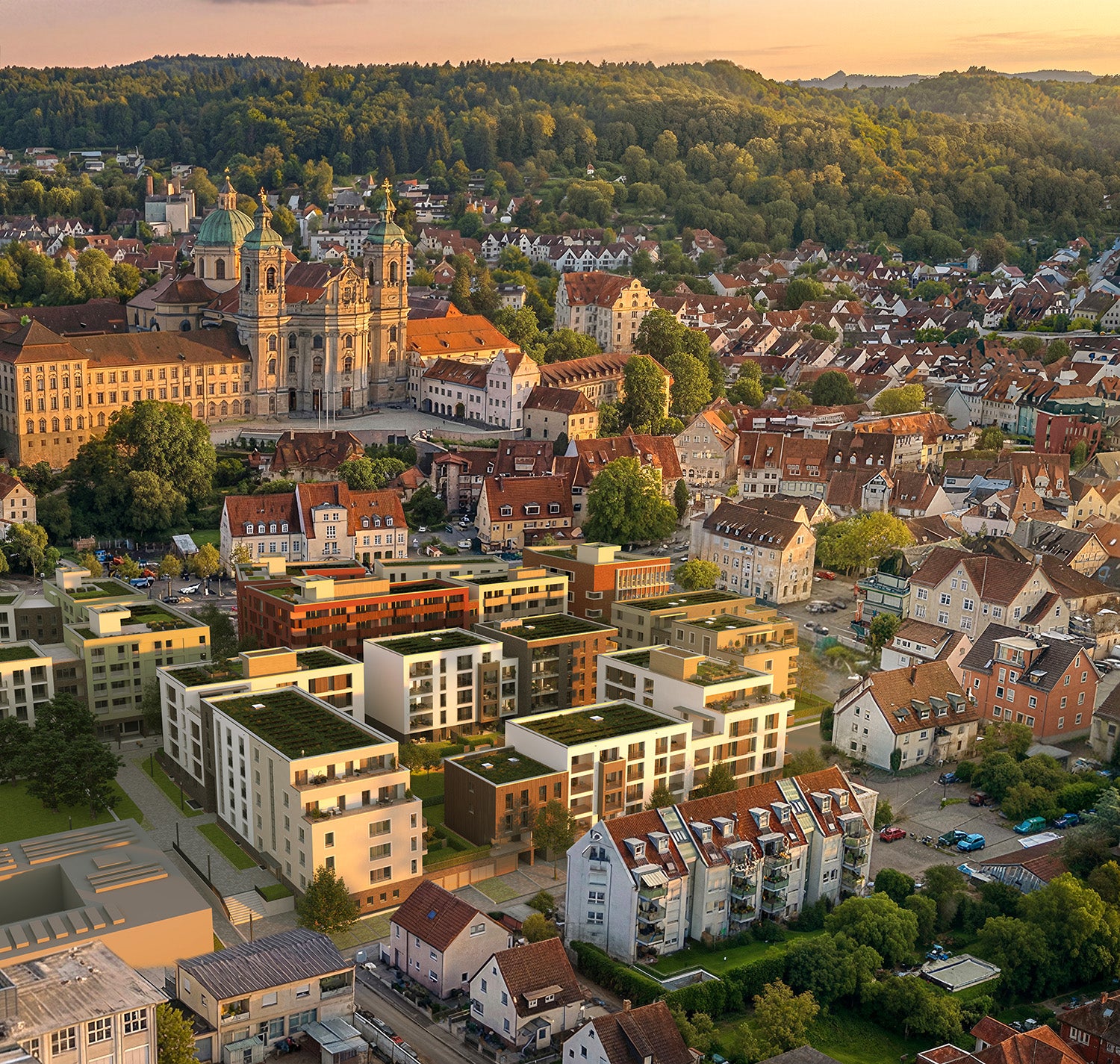Visualisierung des Neubauptrojekts Martinshöfe in Weingarten aus der Vogelperspektive