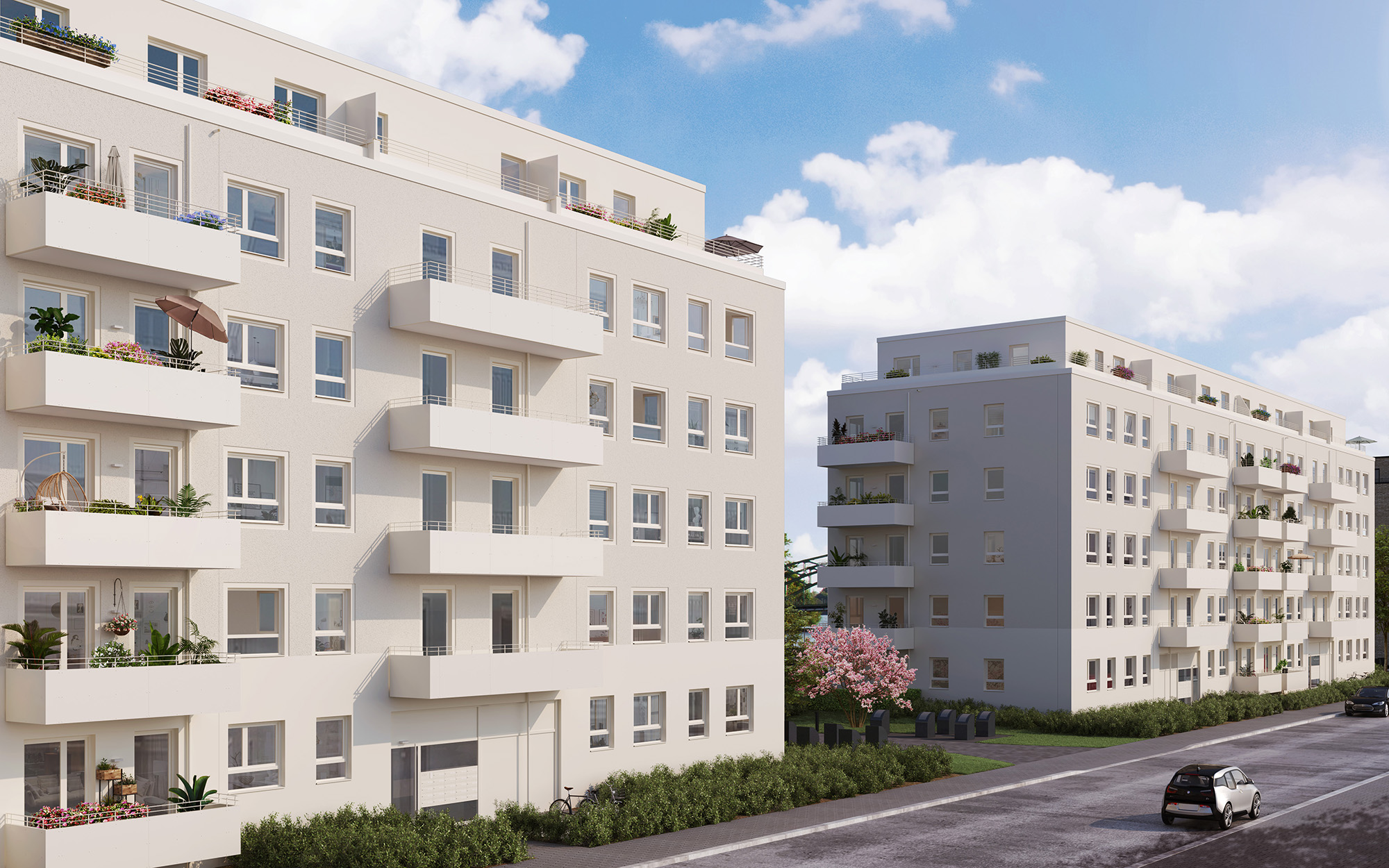 Visualisierung des BUWOG Neubauprojekts Havelgalerie bestehend aus zwei Gebäuden