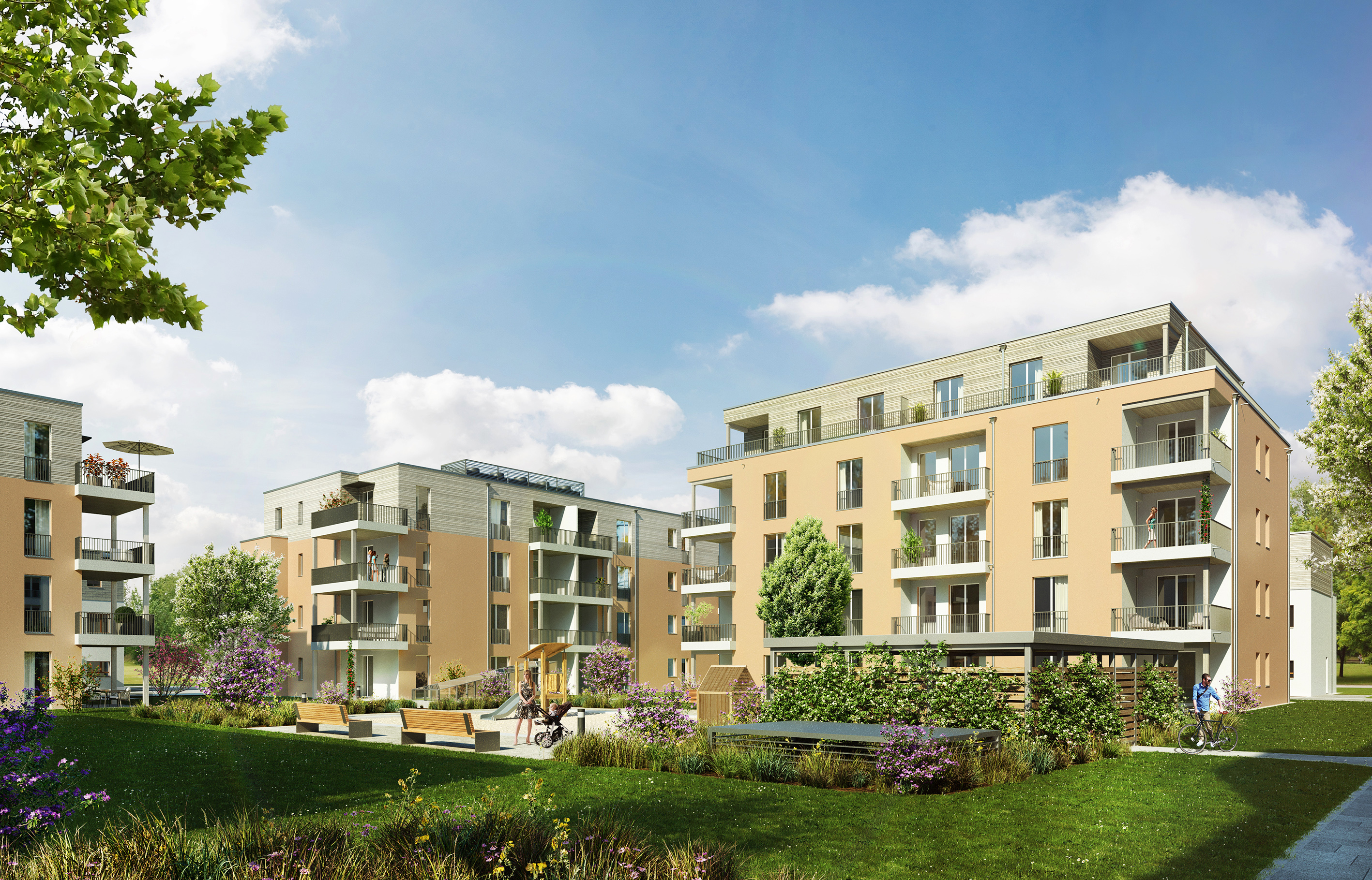 Holz-Hybrid-Quartier am Münsterberger Weg Visualisierung Arealansicht