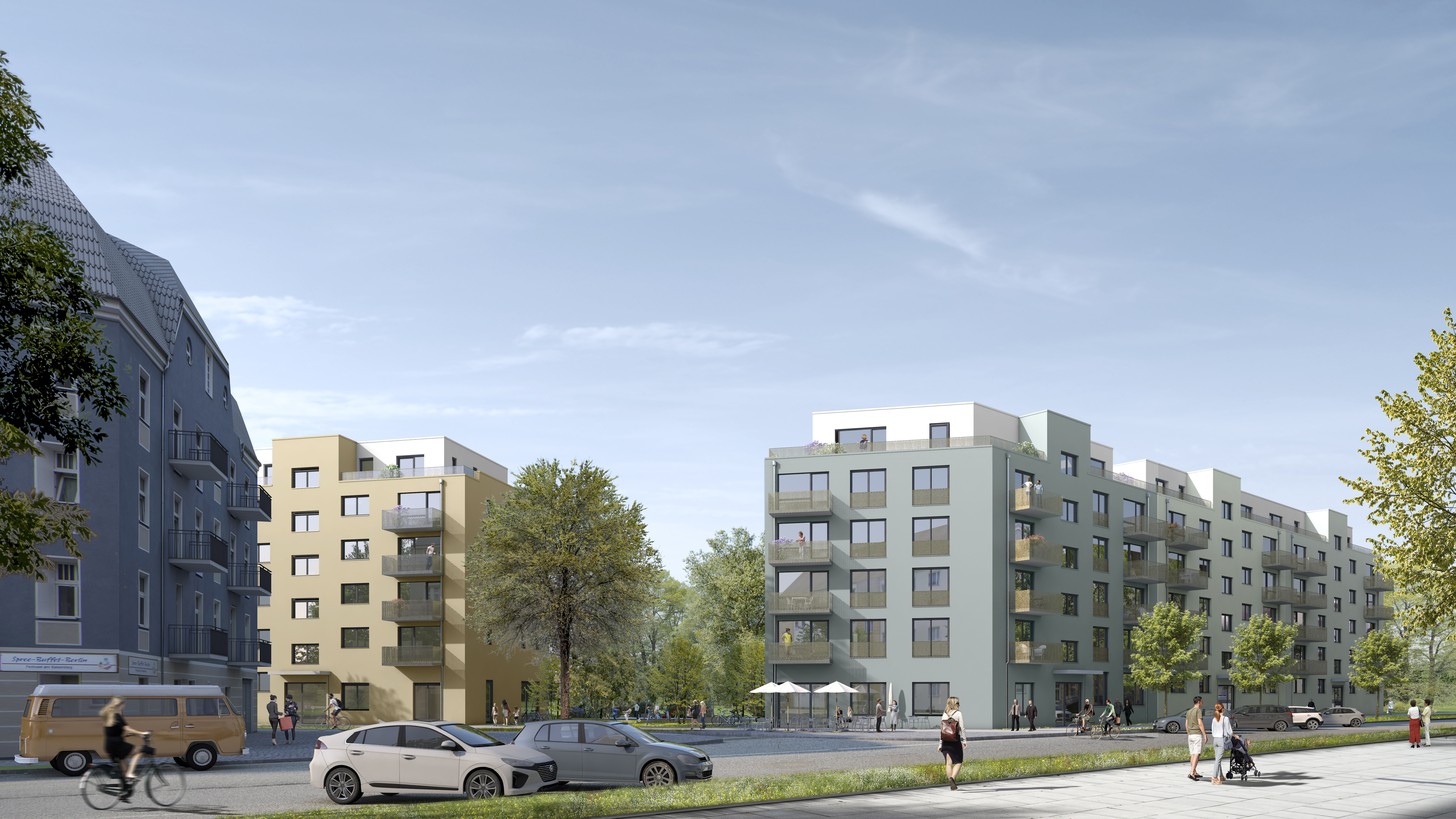 Visualisierung mehrerer Gebäude des Neubauprojekts Wohnwerk