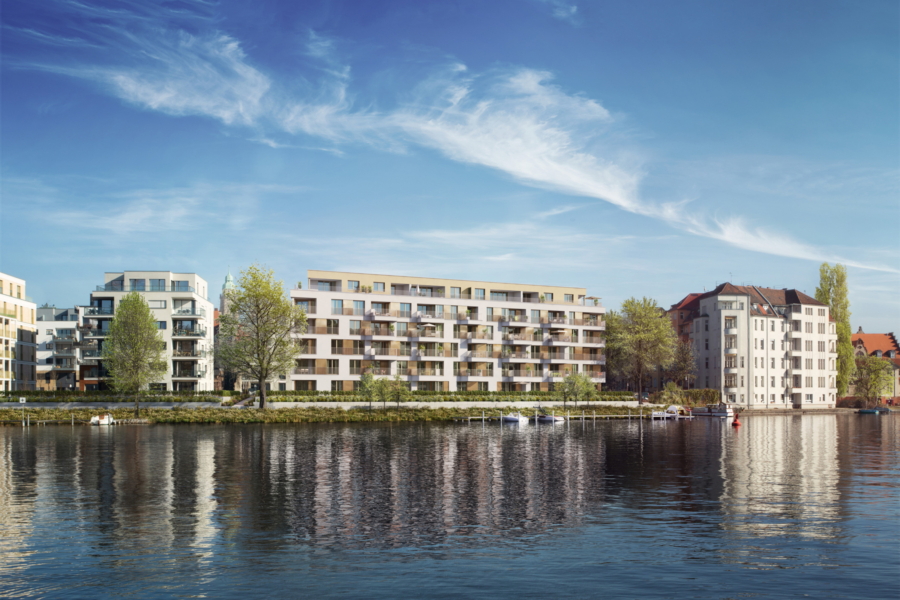 Visualisierung des Neubaus Uferkrone Suno am Ufer der Spree