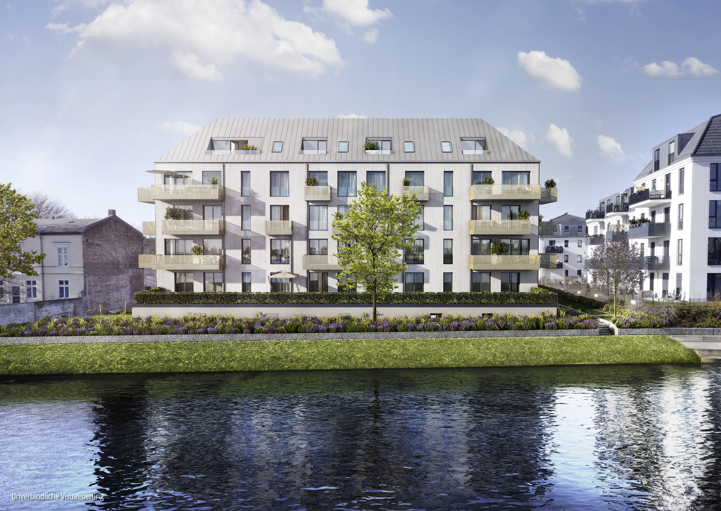 Visualisierung des Neubauprojekts BUWOG HELLING HOF am Ufer der Dahme