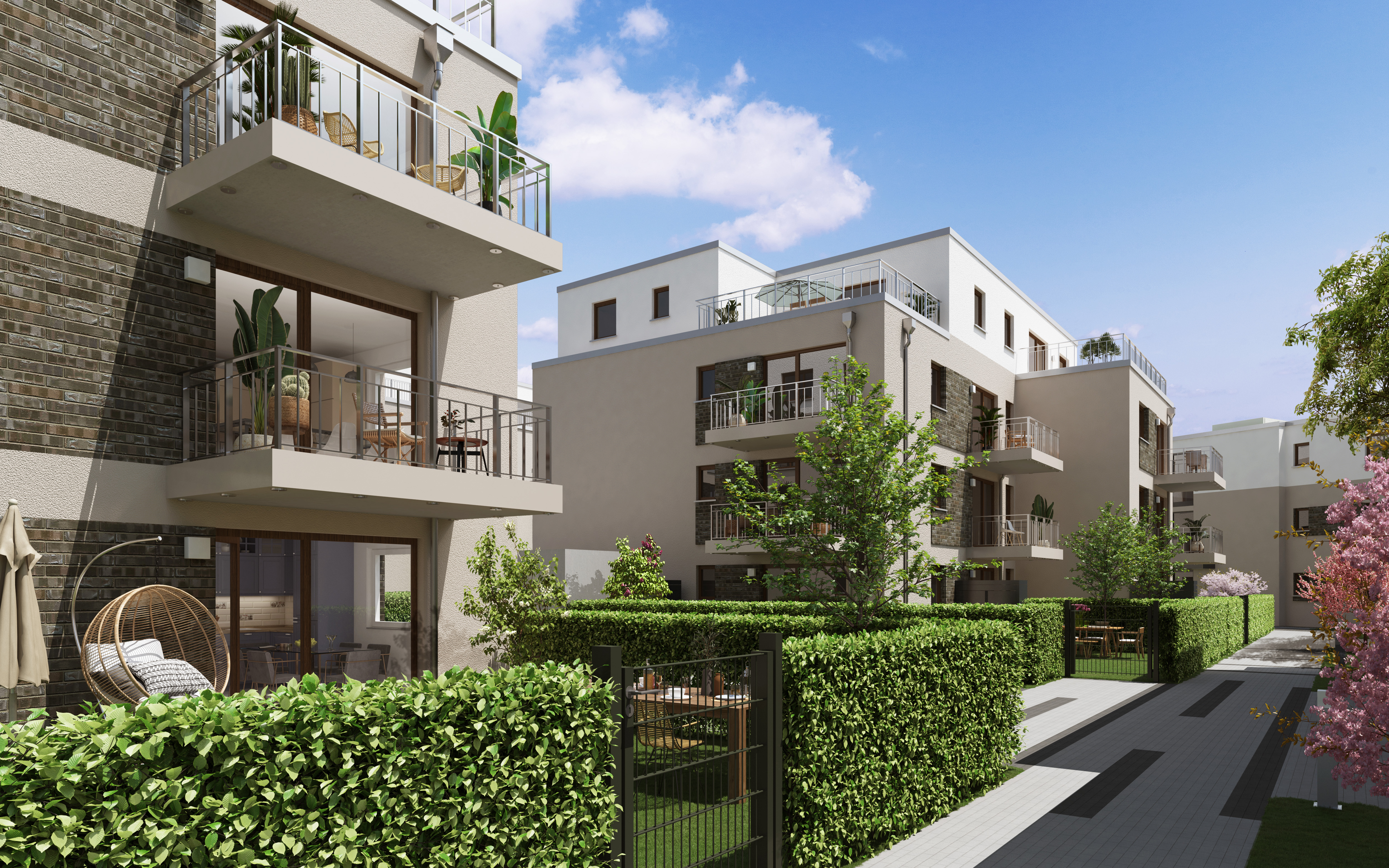Visualisierung des Neubauprojekts Kilianshöhe mit privaten Gärten