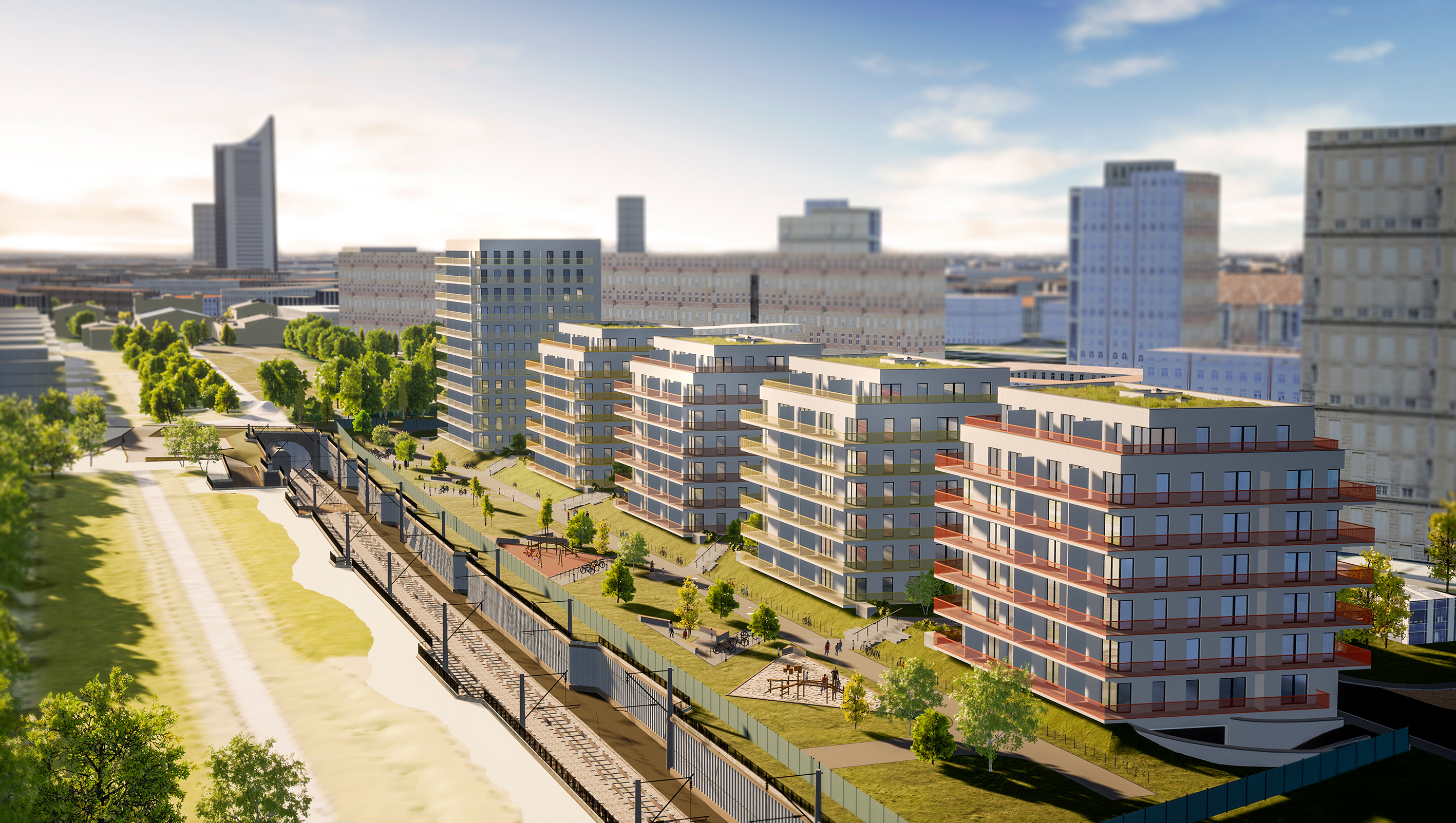 Visualisierung BUWOG Neubau am Dösner Weg in Leipzig aus der Vogelperspektive