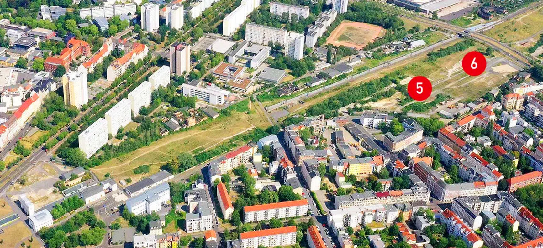 Zu sehen ist eine Karte des Projekts Stadtquartier Lössliger Straße mit den beiden nummerierten Baufeldern rechts im Bild.