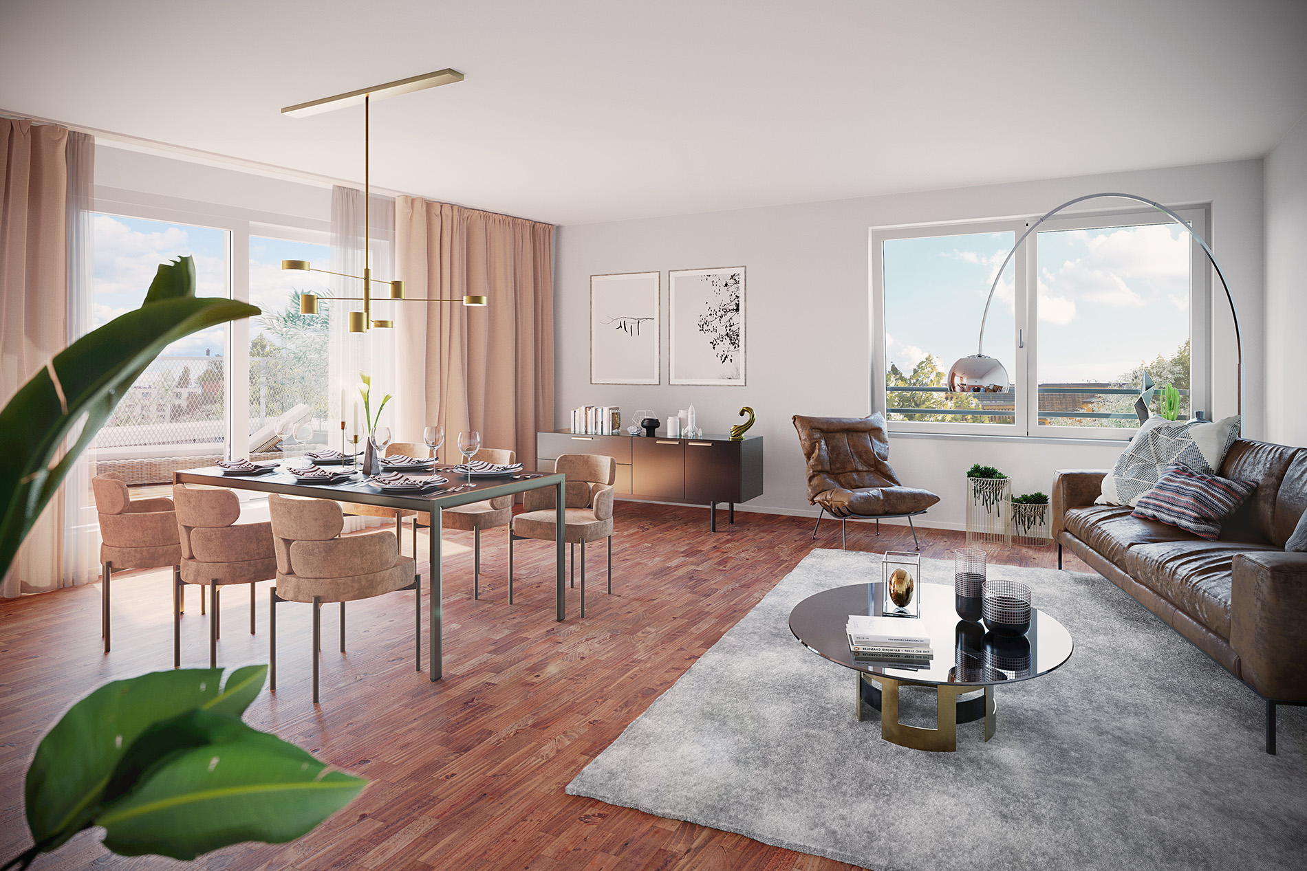 Visualisierung eines Wohnzimmers im Berliner BUWOG-Neubauprojekt Weydenhof