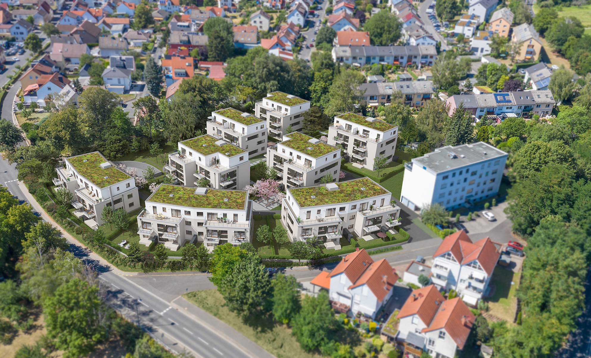 Visualisierung des Neubauprojekts in Kilianshöhe aus der Luftperspektive